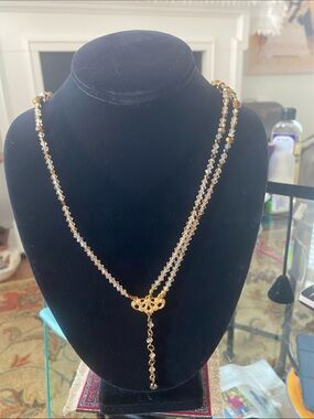 Gold Crystal Lariat Necklace - Elegant Women's Jewelry